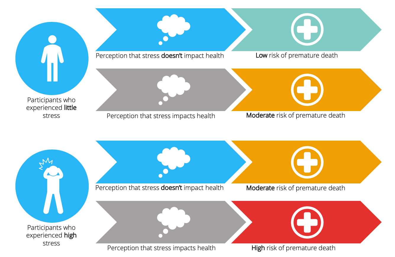 Illustration showing study that suggested perceiving stress to be harmful to your health is harmful to your health when under high stress.