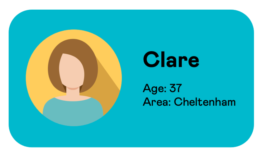 Info card for Clare, a Second Nature user from Cheltenham