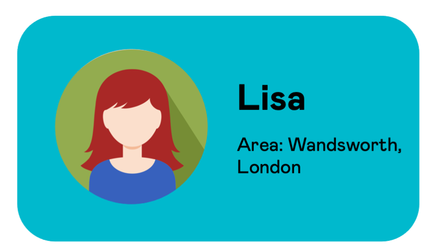 User information card for Lisa from Wandsworth