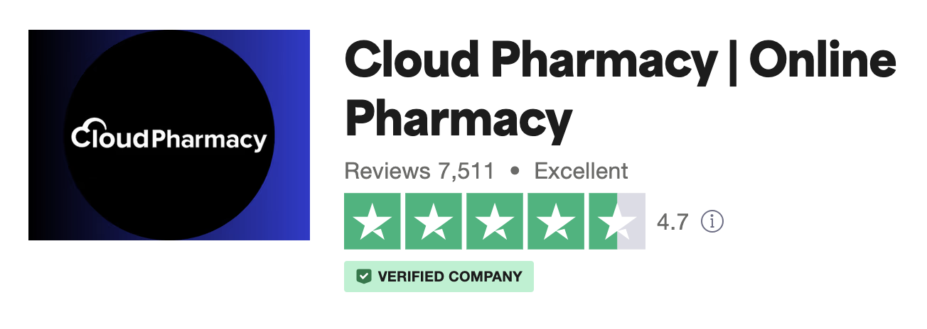 Cloud Pharmacy's Trustpilot reviews. Based on over 7,000 reviews, they're rated as Excellent with a score of 4.7.