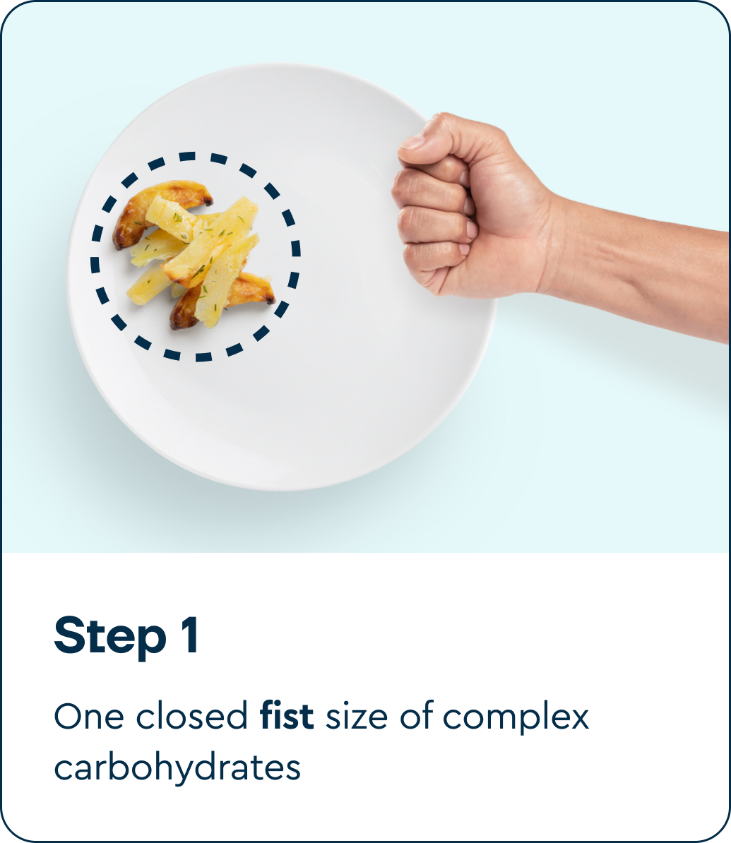 Closed fist showing the recommended complex carbohydrate portion - around 25% of a balanced meal
